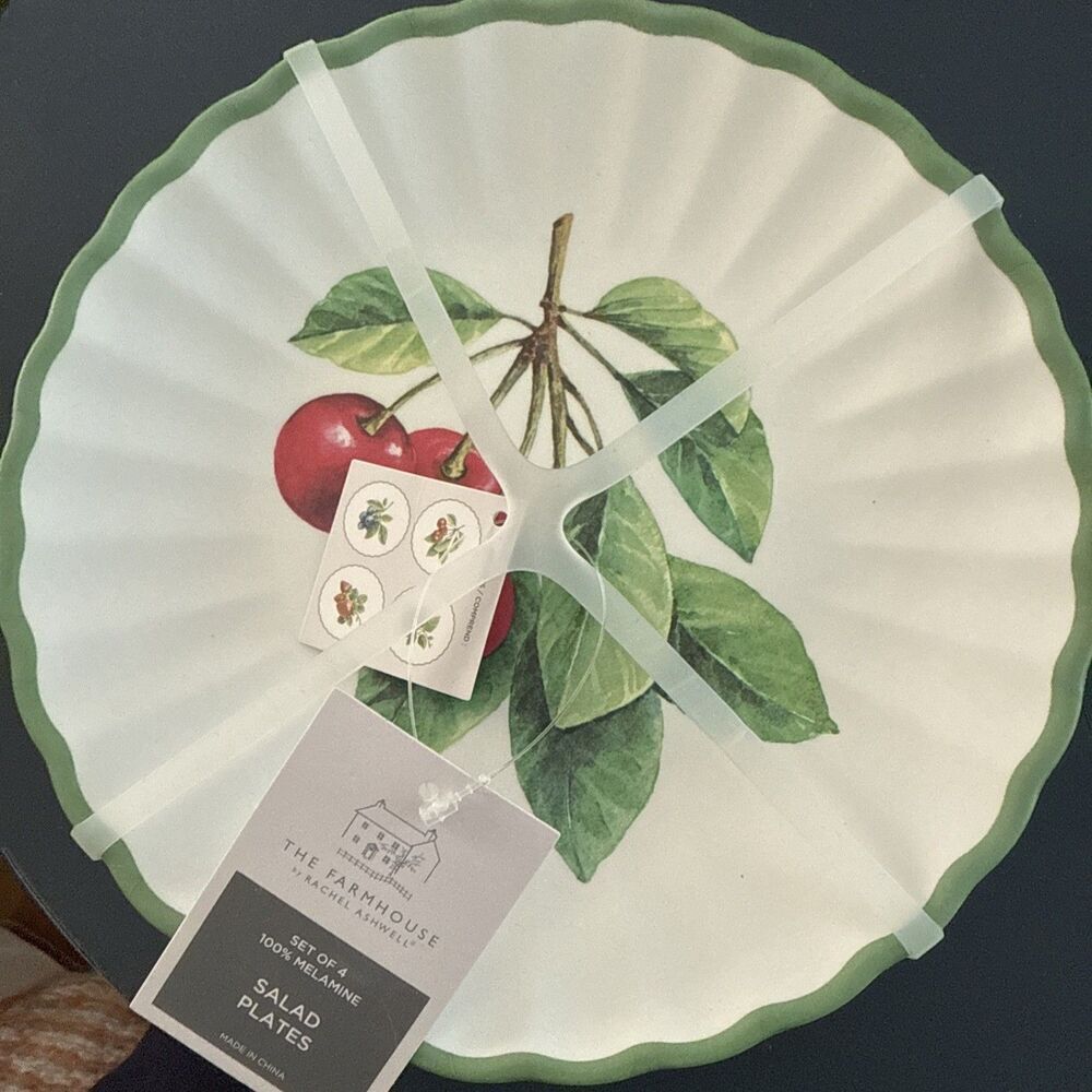 farmhouse Melamine 8" Salad Plates Cherries Strawberries Blueberry Blackberry